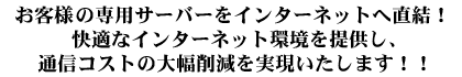 お客様の専用サーバーをインターネットへ直結！快適なインターネット環境を提供し、通信コストの大幅削減を実現致します！！